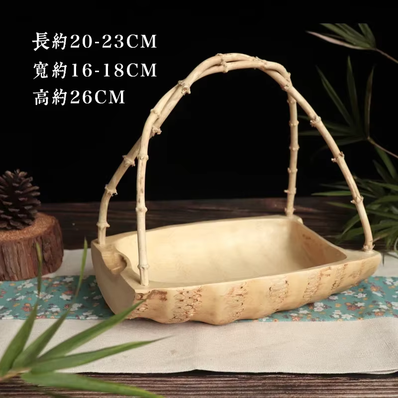 Plateau à racines de bambou japonais, panier rond créatif fait à la main, plat de fruits décoratif p