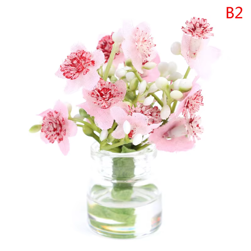Ensemble de Vase à fleurs rose jasmin Miniature pour maison de poupée 1:12, accessoires de décoratio