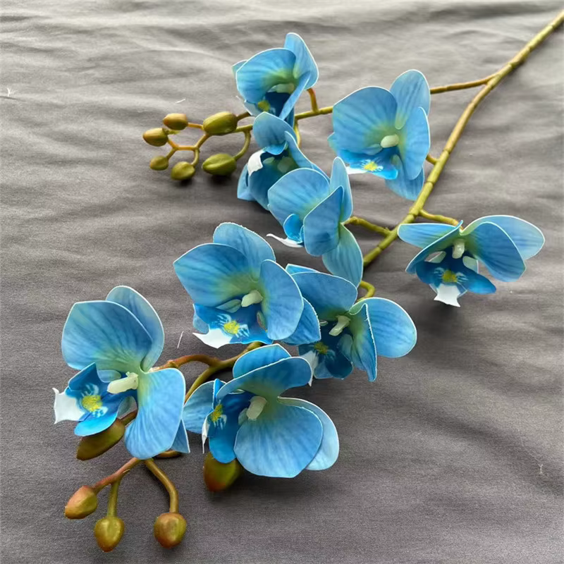 Fleur d'orchidée papillon en latex, 9 têtes, toucher réel, mini fourches artificielles, phalaenopsis