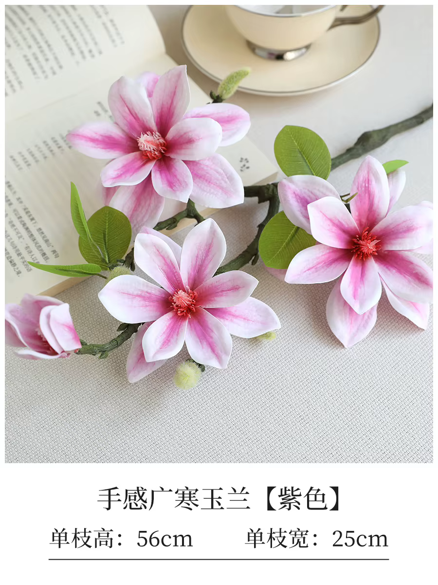 Fleurs artificielles de magnolia ouvert, 4 têtes, fausses fleurs de magnolia simulées, décoration de