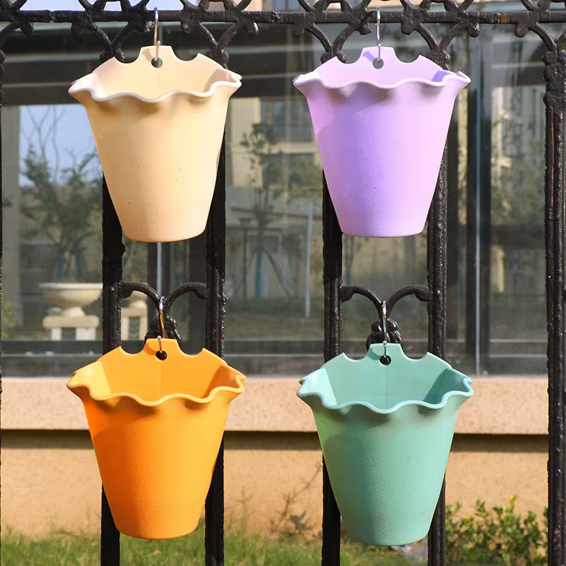 Pot de fleurs mural en plastique suspendu, panier de fleurs pour jardin extérieur, balcon, seau de j