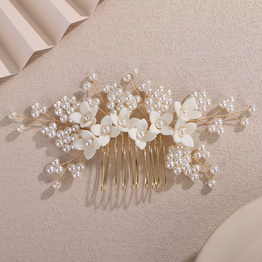 Peigne à cheveux fleur perlée pour femme, fait à la main, argent, accessoires de cheveux de mariage,