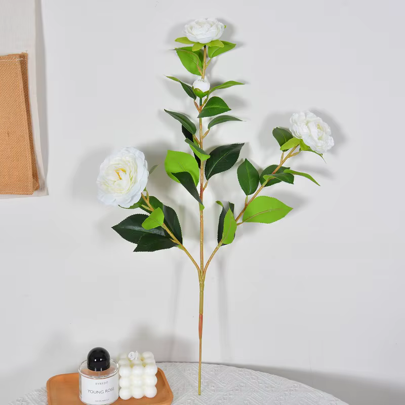 10 pièces de fleurs artificielles en soie, camélias orange, fausse plante, simulation de fleurs, bra