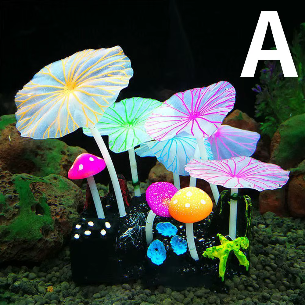 Plantes artificielles pour Aquarium, 9 pièces, décorations pour Aquarium, eau, herbe, Lotus, champig