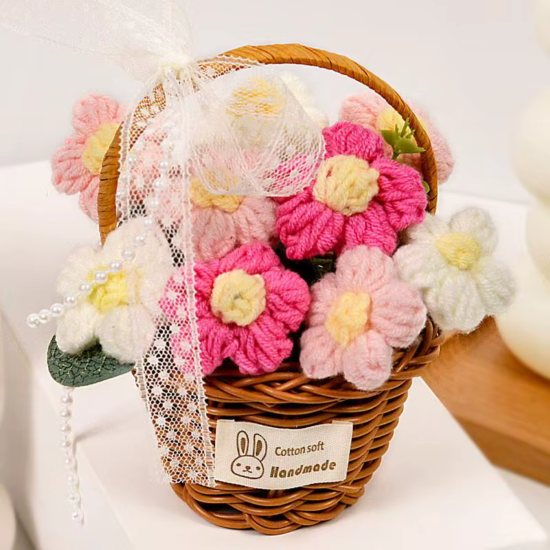 1 bouquet de fleurs au crochet fait main, bouquet de fleurs tricotées pour Noël, décoration de la ma