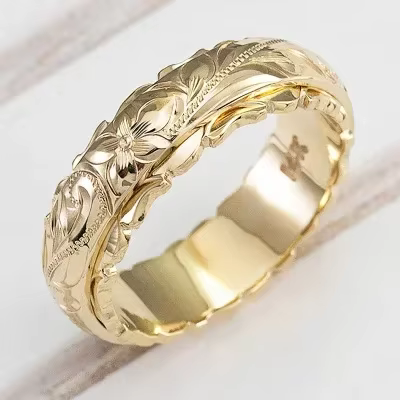 Bague suspendue en or 14 carats avec fleur de Rose sculptée pour femmes et hommes, bijoux pour femme