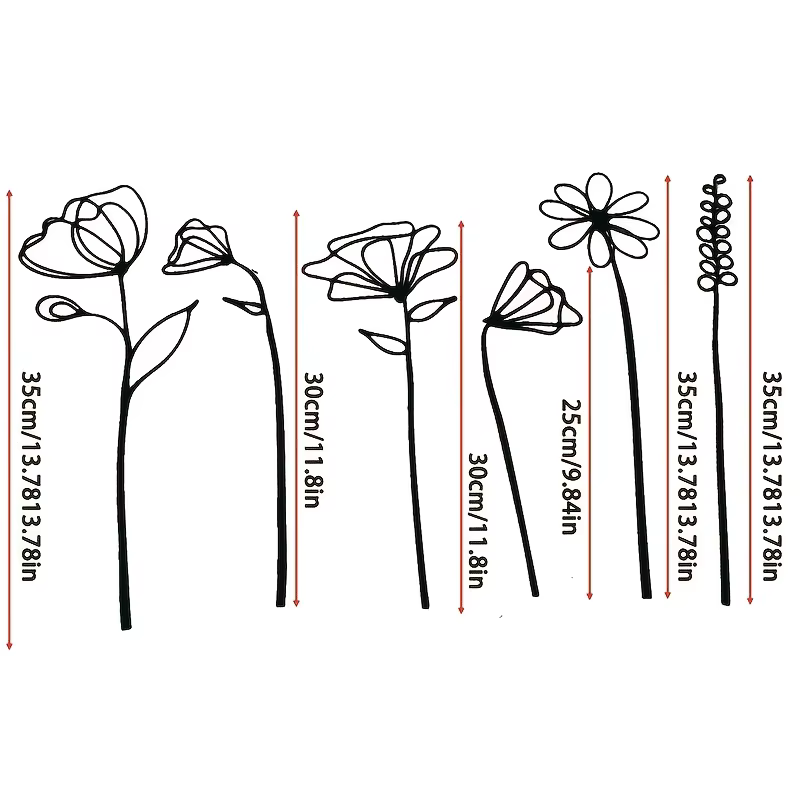 6 pièces de fleurs artificielles en métal noir, décorations florales minimalistes et modernes, ornem