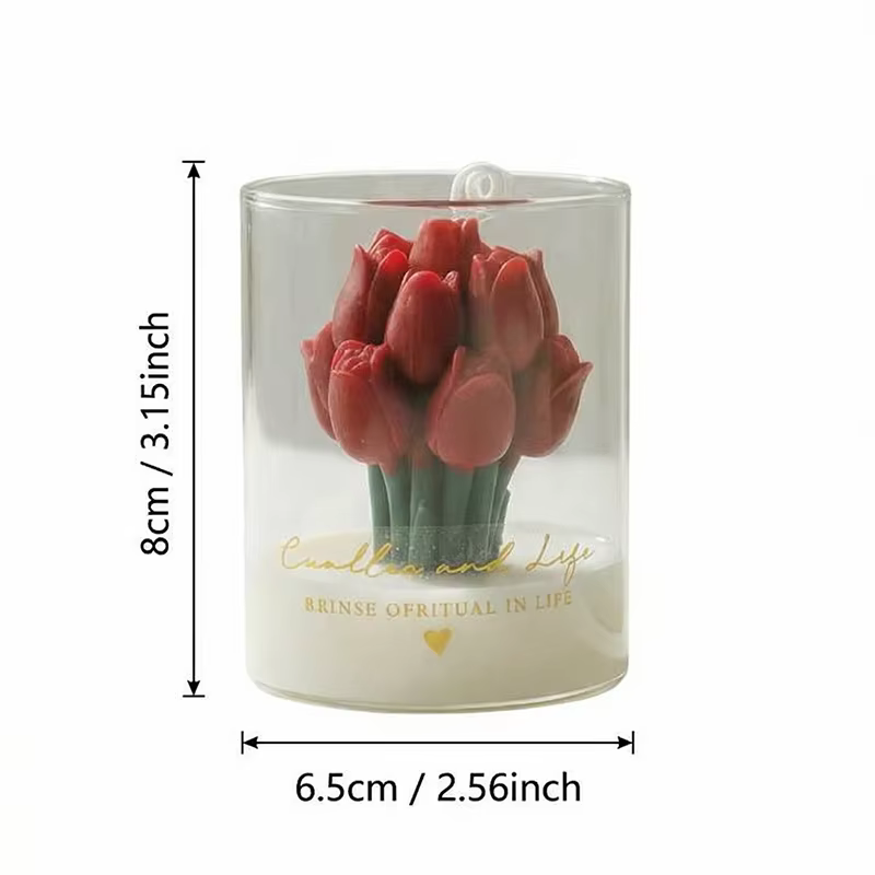 Bougie en forme de tulipe dans un bocal en verre