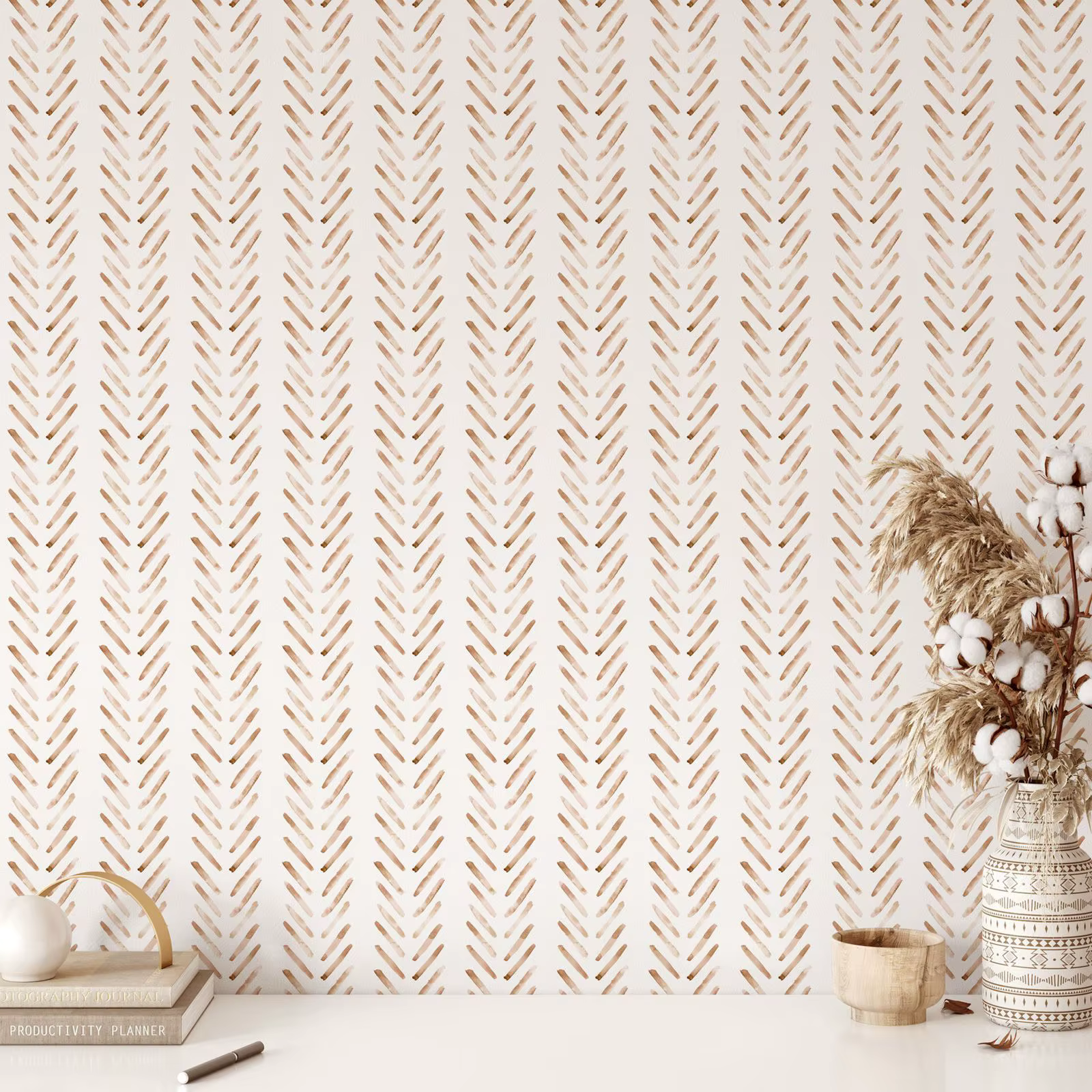 Papier peint Boho Terracotta à chevrons