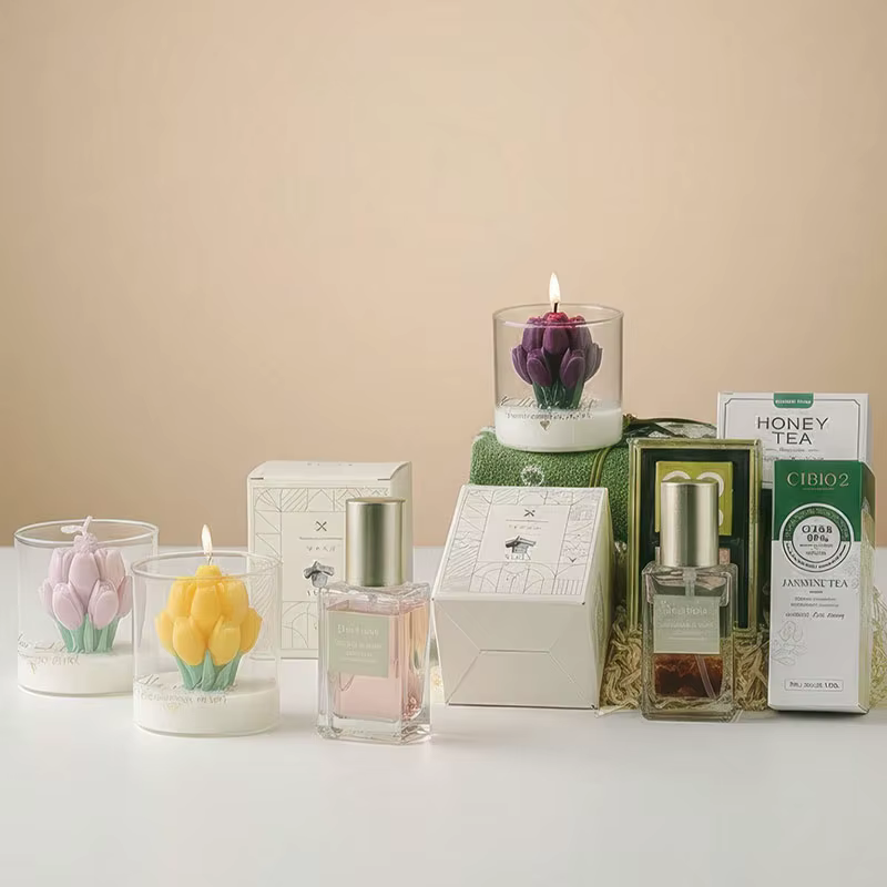 Bougie en forme de tulipe dans un bocal en verre