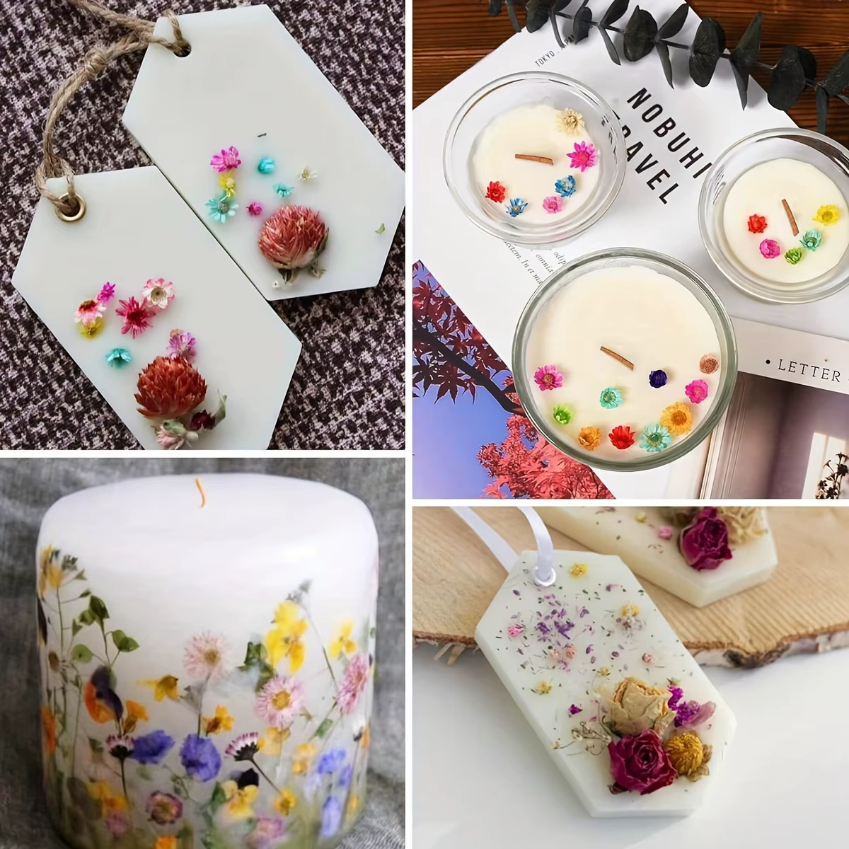 1 boîte de petites fleurs séchées colorées
