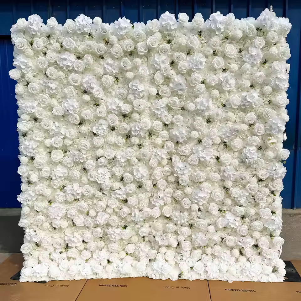 Toile de fond murale à fleurs artificielles 3D blanches
