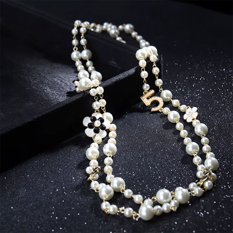 Pendentifs longs superposés camélia collier de perles Collares de moda fleur bijoux de fête