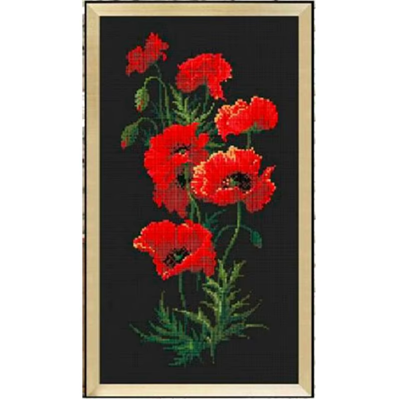 Coquelicot rouge fleurs point de croix paquet plante ensembles aida 18ct 14ct 11ct tissu noir personnes kit broderie couture à la main travaux manuels