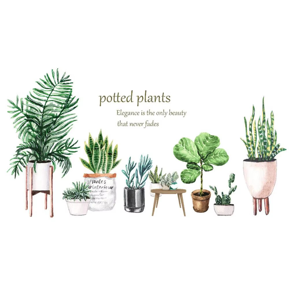 Autocollant mural amovible motif cactus en pot pour plinthe