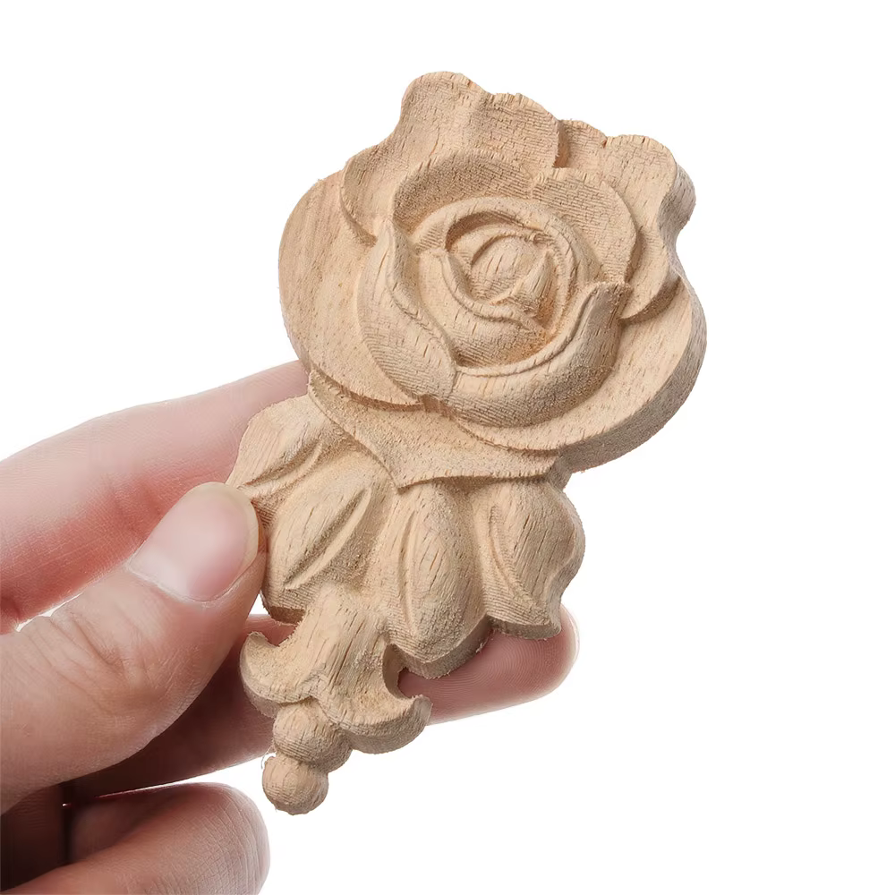 Appliques d'Angle en Bois Sculpté à Motif Floral pour Meubles
