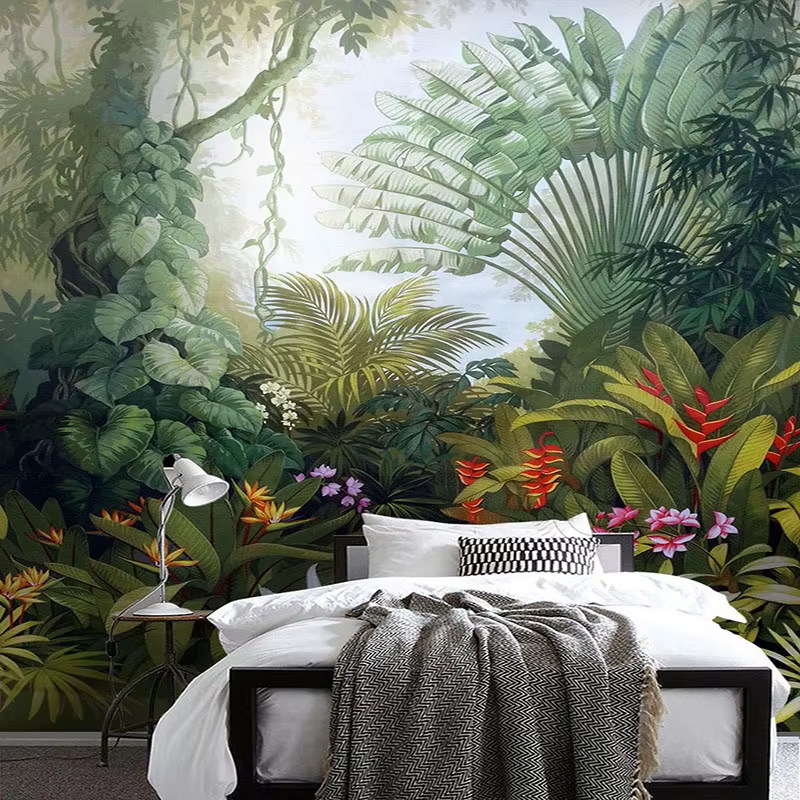 Papier peint Mural personnalisé Style européen rétro forêt tropicale plante paysage Photo peinture murale peintures