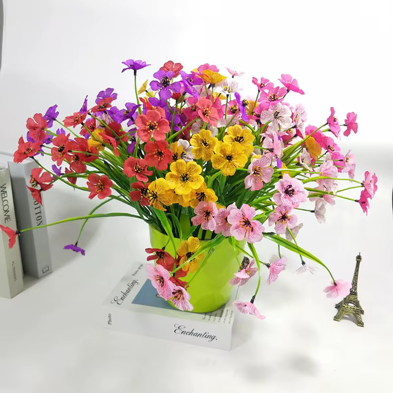 Fleurs Artificielles Vertes en Plastique à 7 Fourches