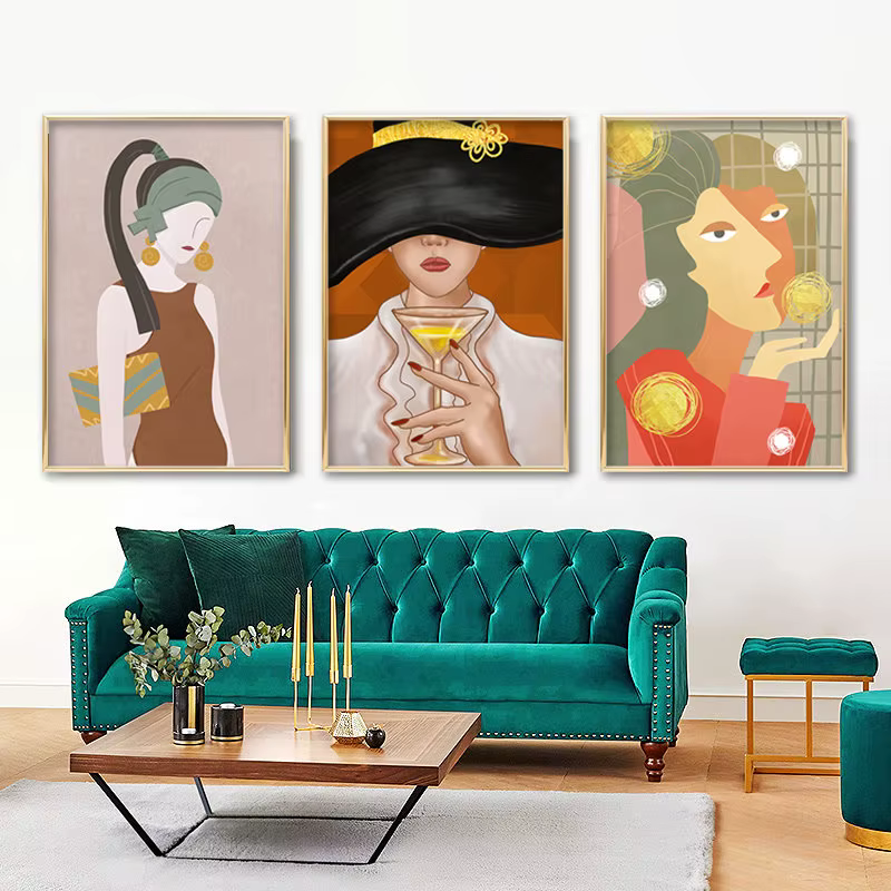 Peinture sur toile de femme de fleurs de mode