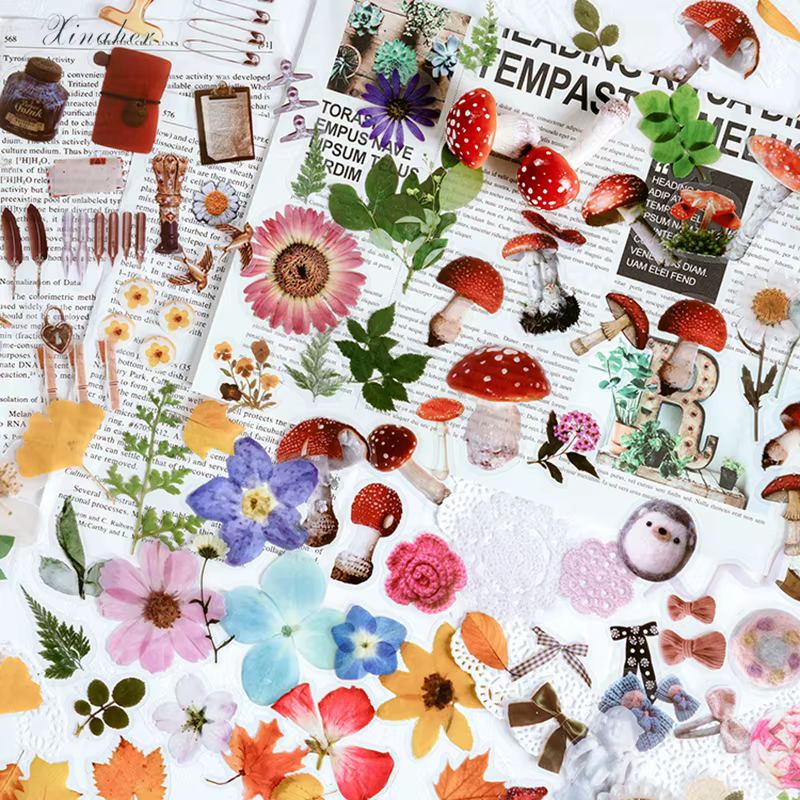 40 pièces/sac Vintage Ginkgo feuilles fleurs PET autocollant paquet bricolage journal décoration