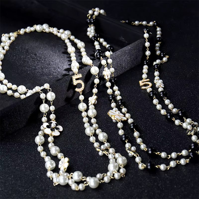 Pendentifs longs superposés camélia collier de perles Collares de moda fleur bijoux de fête