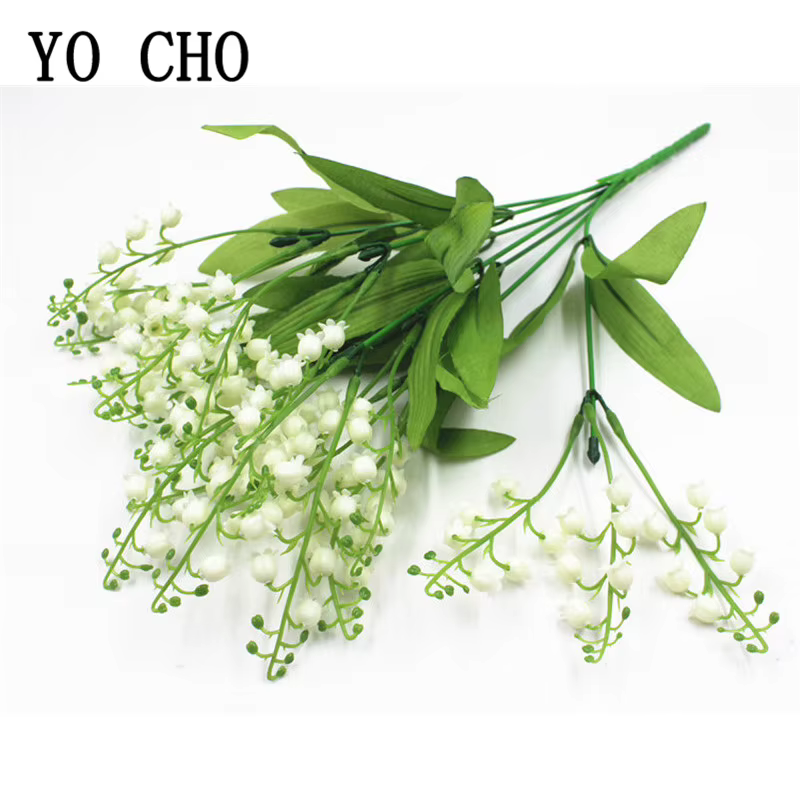 Fleurs artificielles muguet 7 Branches faux fleur de lys en plastique Bouquet de mariée décor de fête de mariage Flores Artificiales