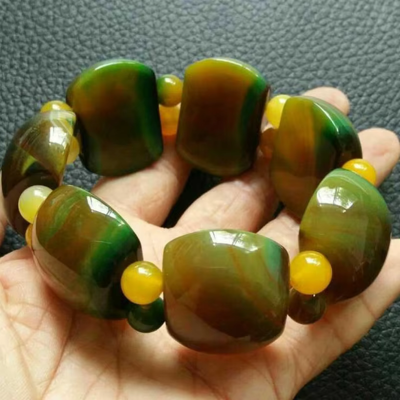 Bracelet en Agate naturelle pour hommes, bijou en demi-cercle, fleur jaune-vert, atmosphère moderne Simple