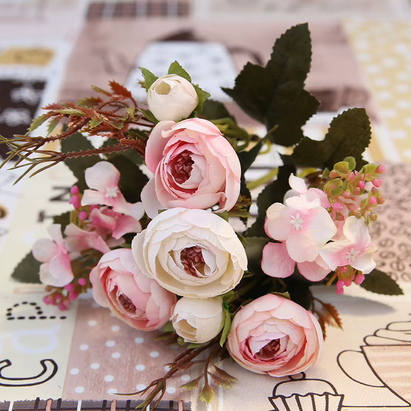 Fausse fleur de thé rose en soie d'automne