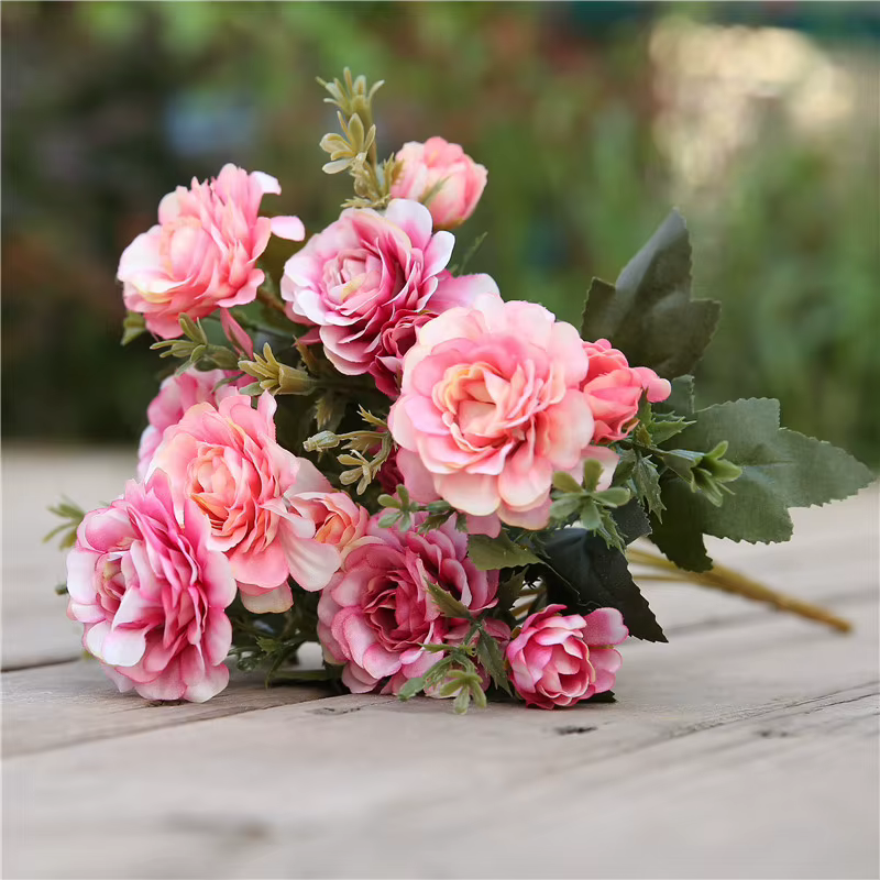 1 Bouquet de roses thé pivoines artificielles