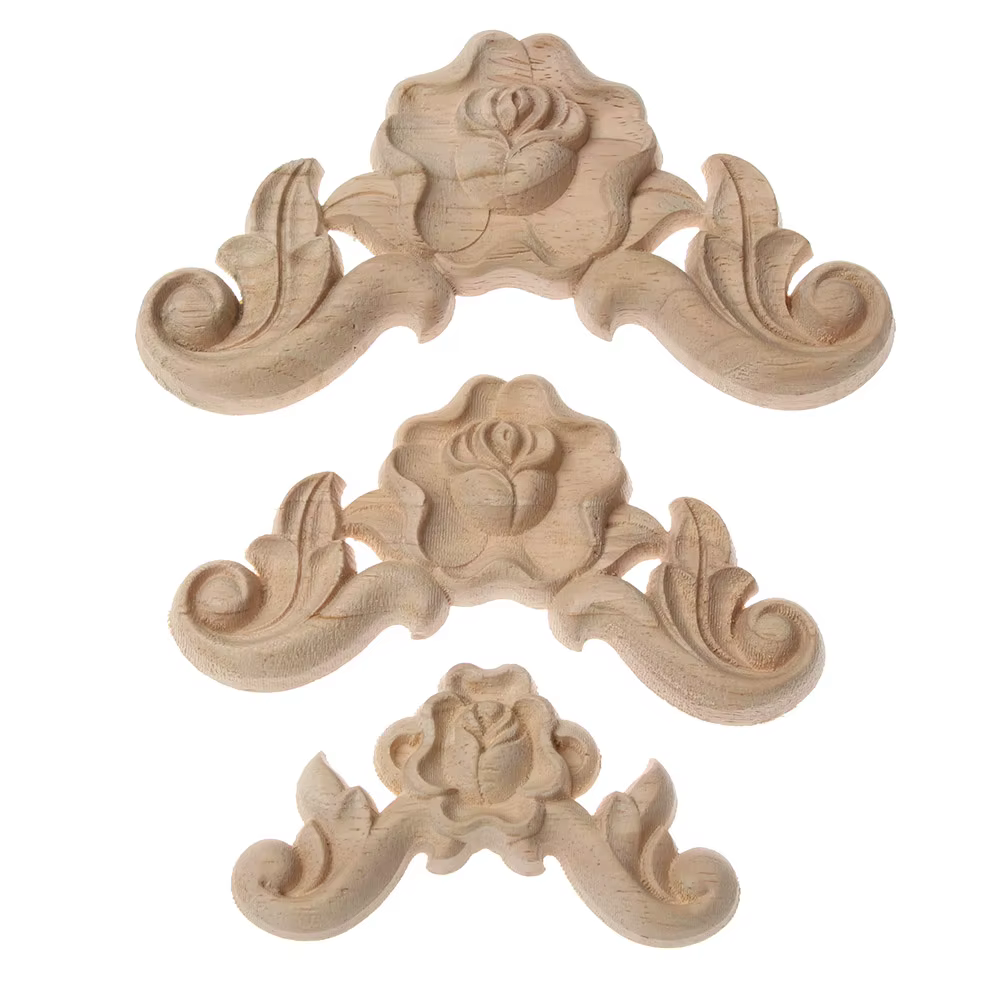 Appliques d'Angle en Bois Sculpté à Motif Floral pour Meubles