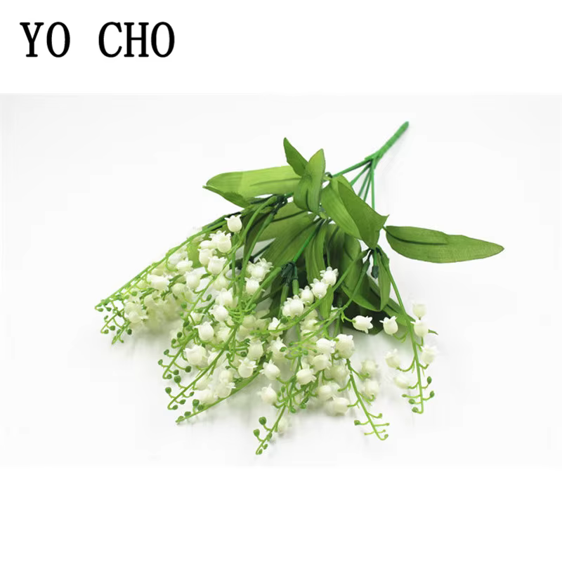 7 branches blanches artificielles muguet fleur cadeau soie fausse
