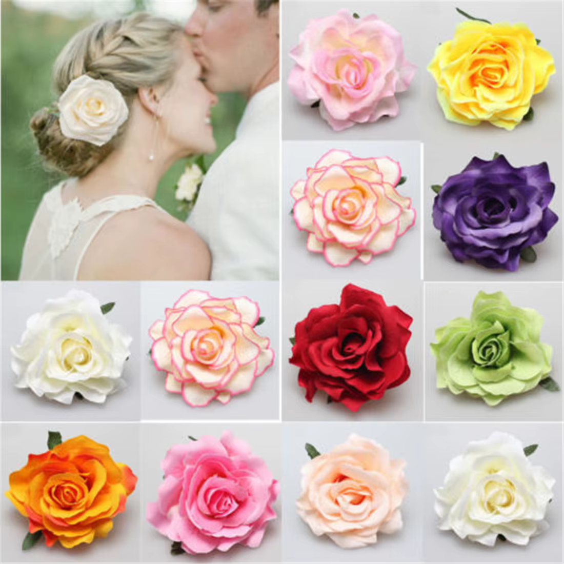 Pince à cheveux en forme de fleur de Rose rouge pour femmes, Barrette pour mariée, tissu floqué, accessoires pour cheveux de fête