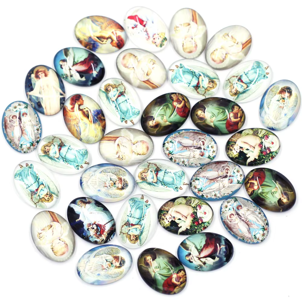 Cabochons Cameo Base Glass Flat Back Photo, Ovale Rose Flower Angle, DIY Jewelry Finding, 10x14mm-30x40mm