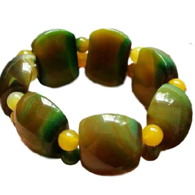 Bracelet en Agate naturelle pour hommes, bijou en demi-cercle, fleur jaune-vert, atmosphère moderne Simple