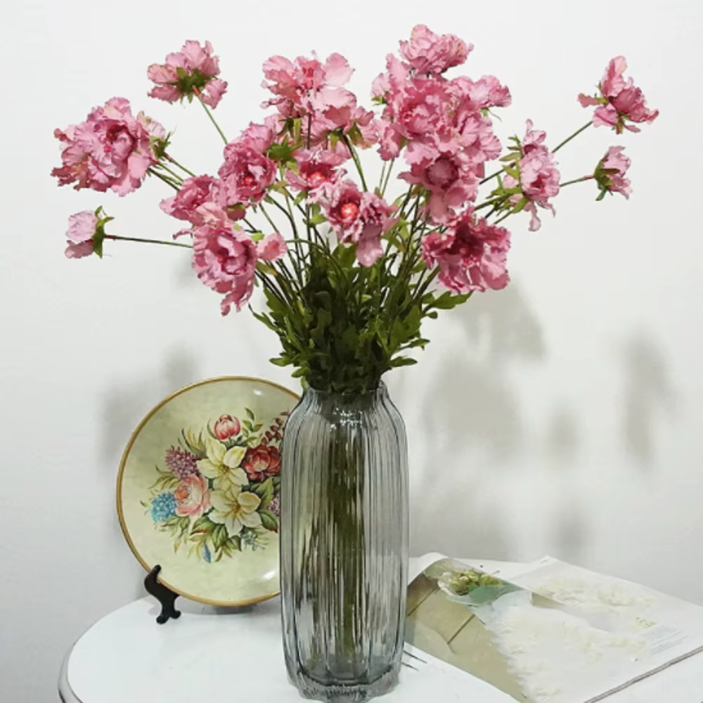 Fleurs artificielles 3 têtes pinacle pour décoration de jardin maison