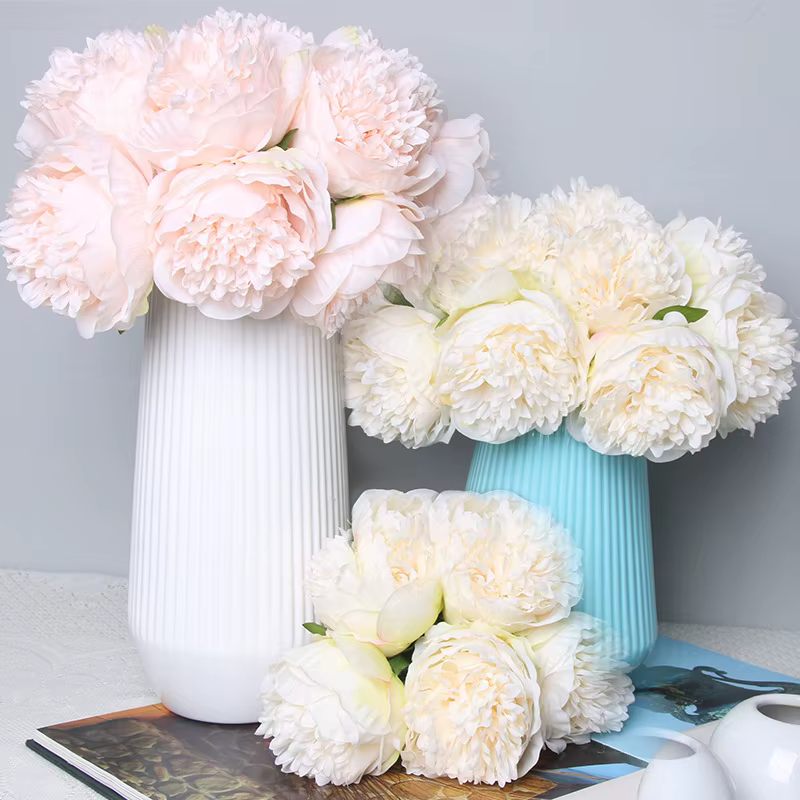 5 gros têtes 11 cm de diamètre Rose pivoine fleurs artificielles Bouquet fausse fleur pour la maison mariée décoration