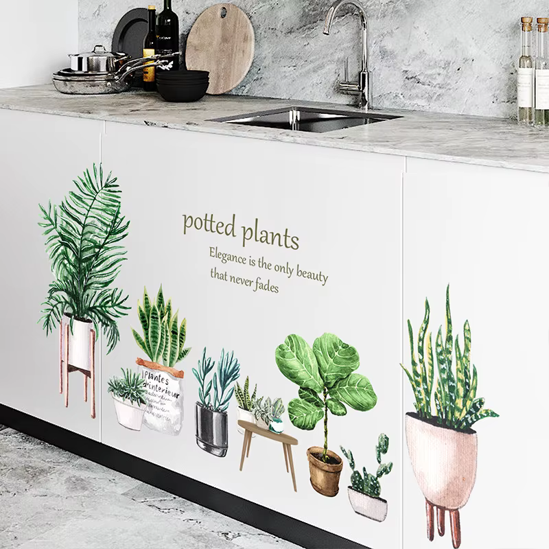 Autocollant mural amovible motif cactus en pot pour plinthe