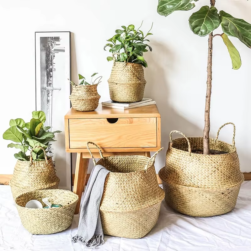 Zerolife panier en osier d'algues rotin suspendu Pot de fleur