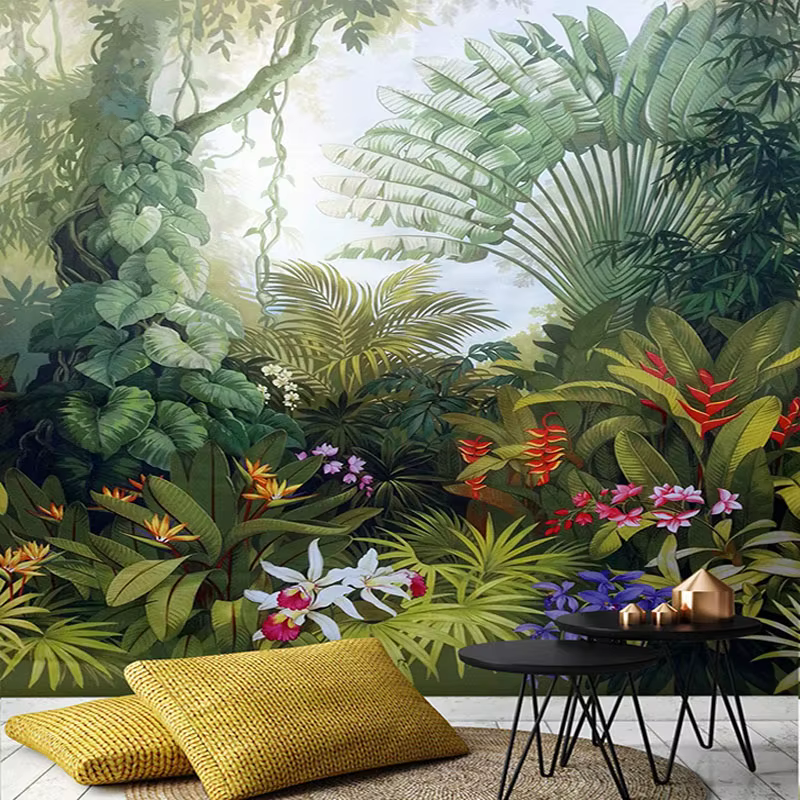 Papier peint Mural personnalisé Style européen rétro forêt tropicale plante paysage Photo peinture murale peintures