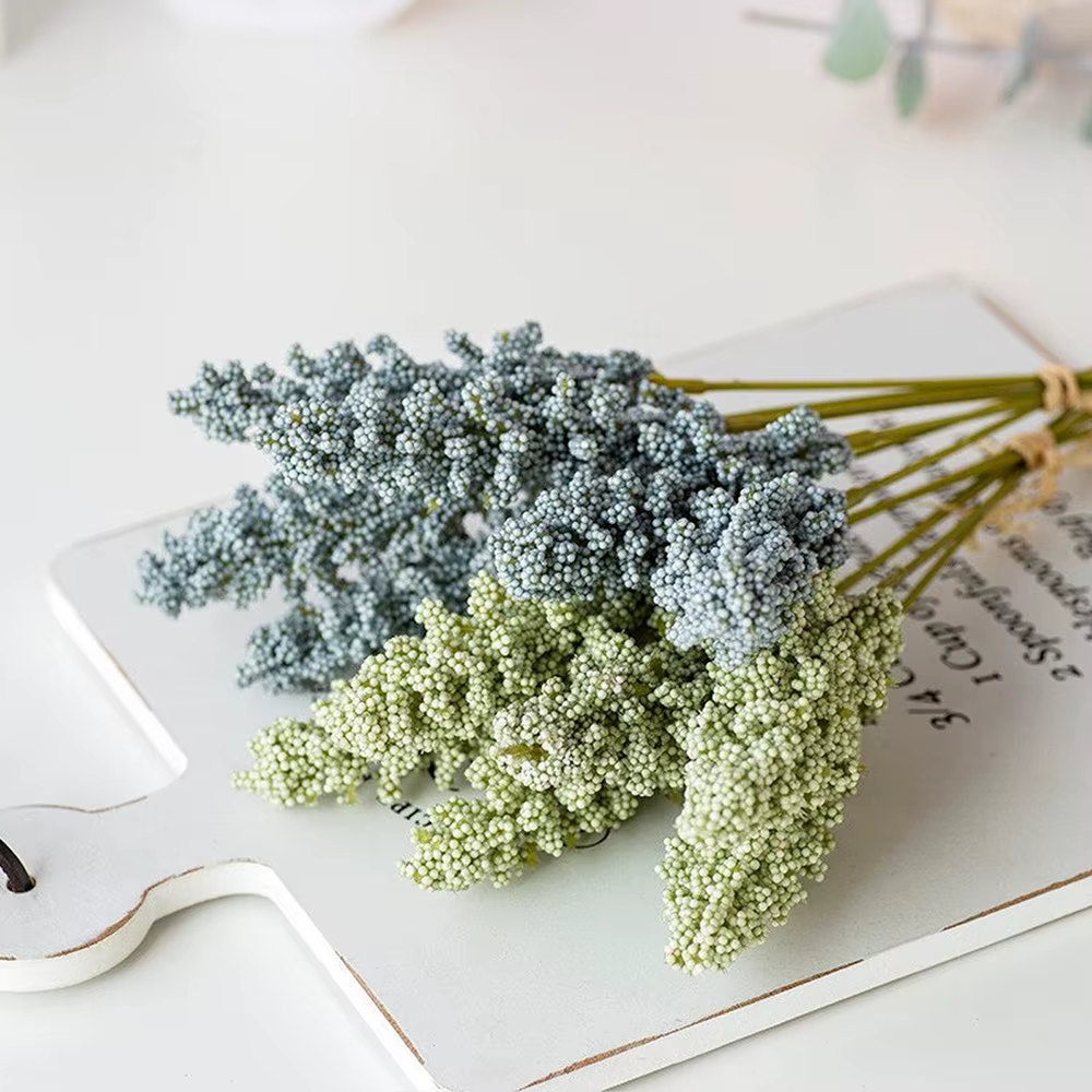 6 pièces vanille artificielle Mini mousse baies Spike fleurs artificielles Bouquet pour la décoration intérieure plante