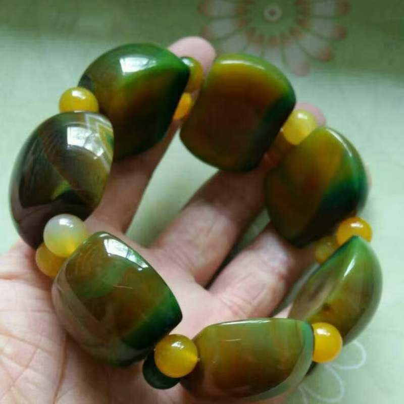 Bracelet en Agate naturelle pour hommes, bijou en demi-cercle, fleur jaune-vert, atmosphère moderne Simple
