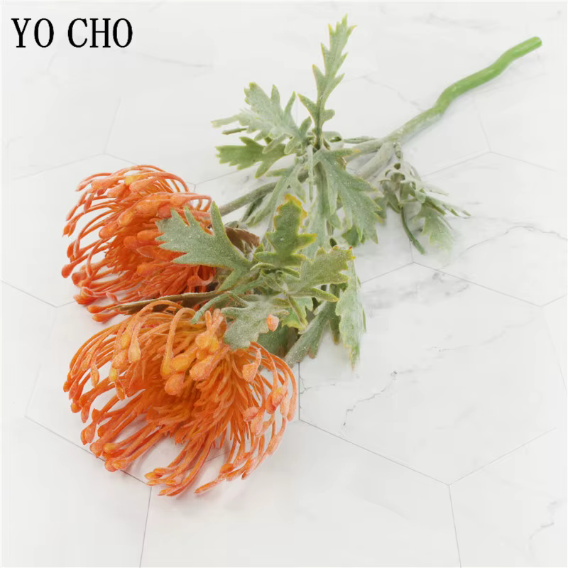 Fleurs artificielles de Leucospermum floquées pour la décoration de mariage flores artificiales fausse fleur en