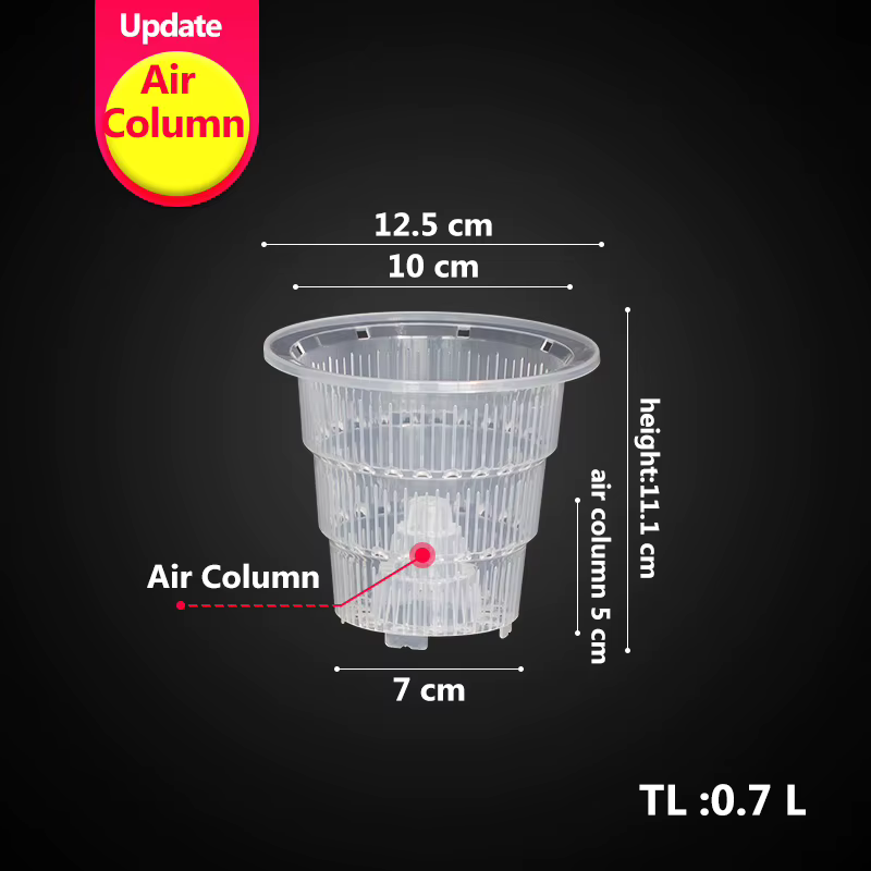 Pots d'orchidées transparents avec colonne d'air