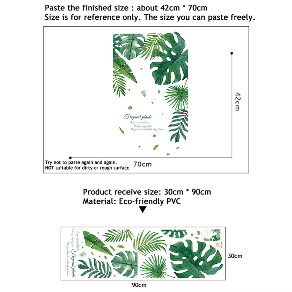 Autocollant mural Feuilles de plantes tropicales pour chambre à coucher