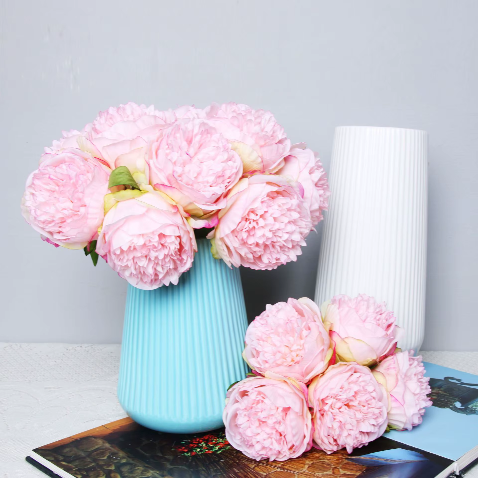 5 gros têtes 11 cm de diamètre Rose pivoine fleurs artificielles Bouquet fausse fleur pour la maison mariée décoration