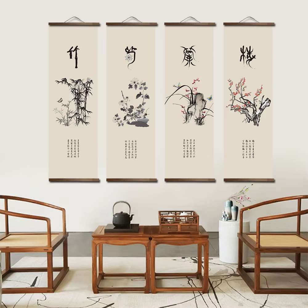 Affiches de toile de plantes vertes de fleurs chinoises