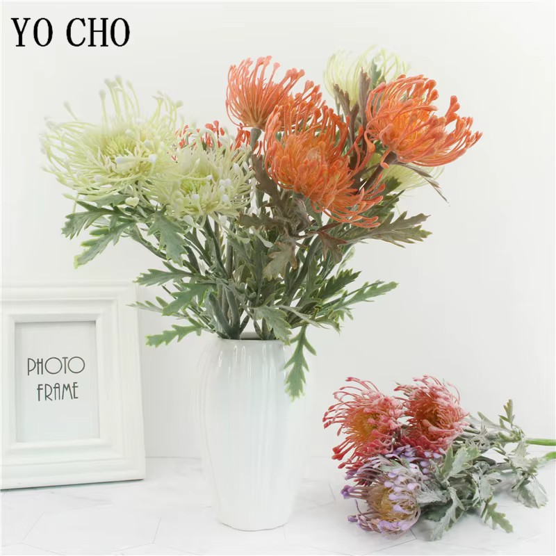 Fleurs artificielles de Leucospermum floquées pour la décoration de mariage flores artificiales fausse fleur en