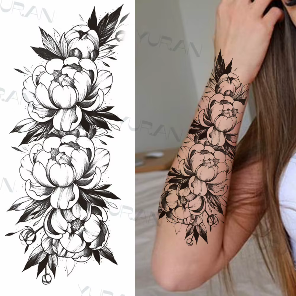 Tatouages temporaires Sexy fleur noire papillon pour femmes cuisses hommes fausse lune Rose boussole faux tatouages avant-bras autocollants de tatouage