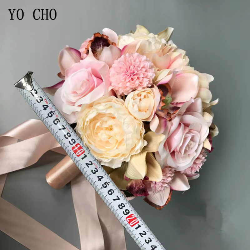 YO CHO Bouquet de fleurs de mariée fournitures de mariage artificielle soie Rose pivoine fleur Bouquet de mariage Dahlia orchidée Bouquets de qualité