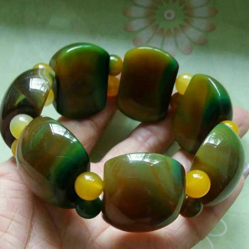Bracelet en Agate naturelle pour hommes, bijou en demi-cercle, fleur jaune-vert, atmosphère moderne Simple